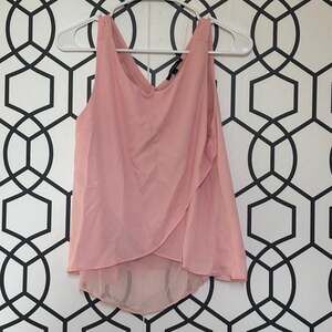 Ambiance Pink Sleeveless Chiffon Layered V-Neck Tank Top Small